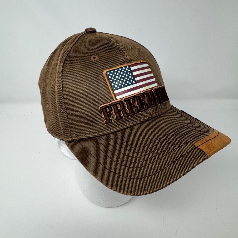 Freedom USA Flag Brown Adjustable Baseball Cap Hat Mens